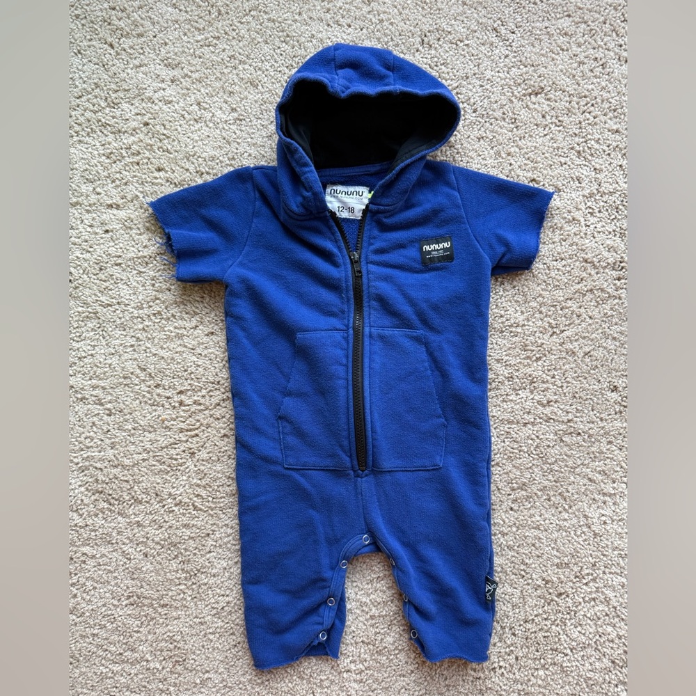 Nununu short sleeve raw edge zipper romper 12-18mo